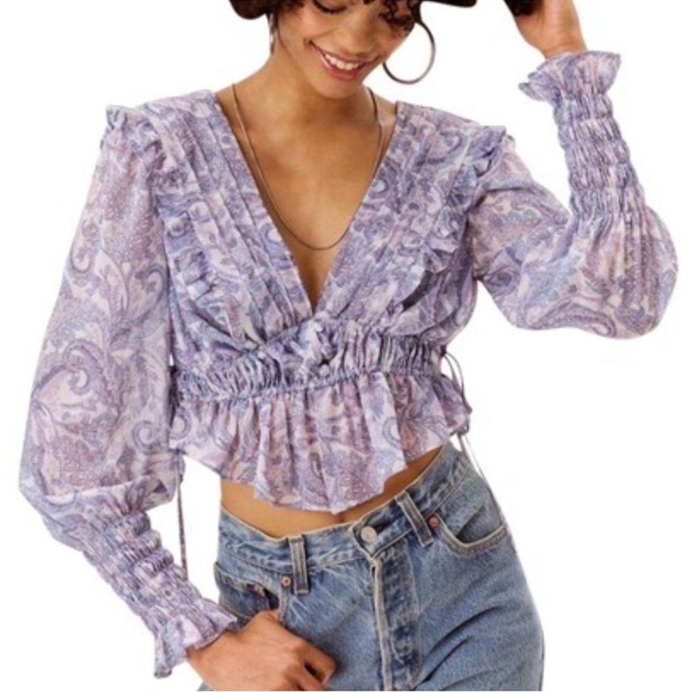 For Love And Lemons Purple Ruffled Crop Blouse